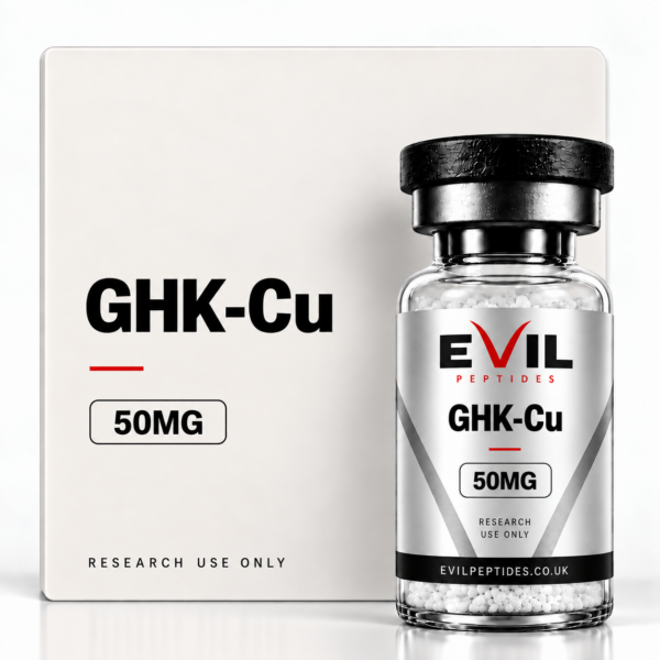 GHK-Cu research peptide vial by Evil Peptides