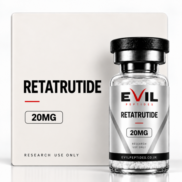 Retatrutide 20mg research peptide vial by Evil Peptides